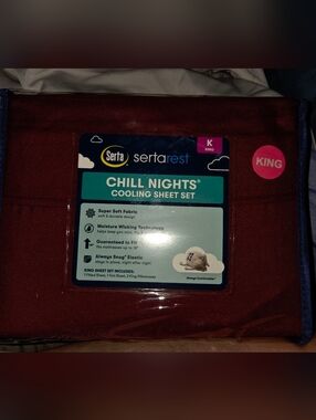 Serta Chill Nights Cooling Sheet Set - King - Burgundy